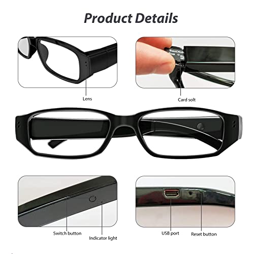 Glasses HD 1080P Portable Video Recording Camera, Wearable Glasses for Sports Cycling Driving Fishing Travel, Great Gift for Family and Friends