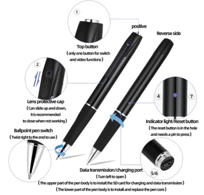 Hidden Camera 1080P Mini Video Pen Camera Voice Recorder Portable Pocket Camera Support 128GB Memory Card Suitable for Business Meetings, Home and Classroom Study
